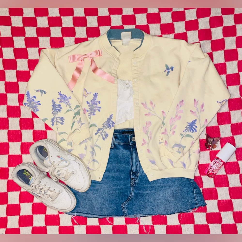 Vintage Yellow Eclectic Grandpa Coquette Cottage Core Retro 80s Button Up Jacket